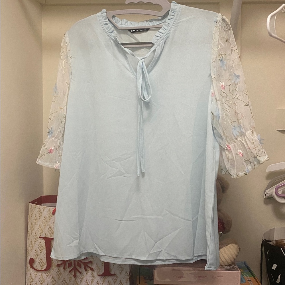 NWOT! SHEIN Light Blue Top with Textured Fabric